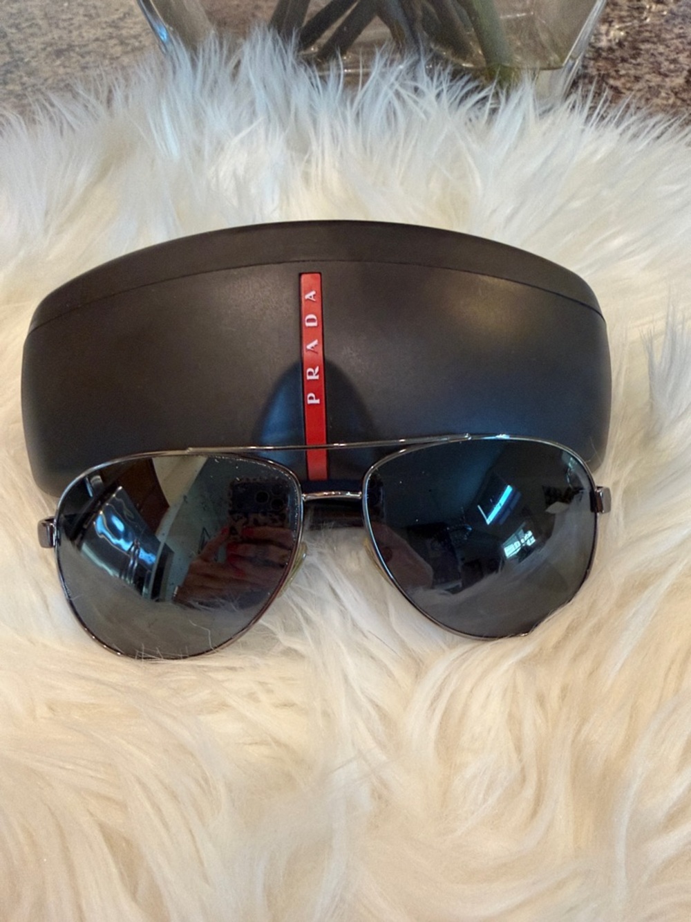 Prada Black PS 53PS Linea Rosa Aviator Sunglasses with Red Logo Case - Picture 5 of 9